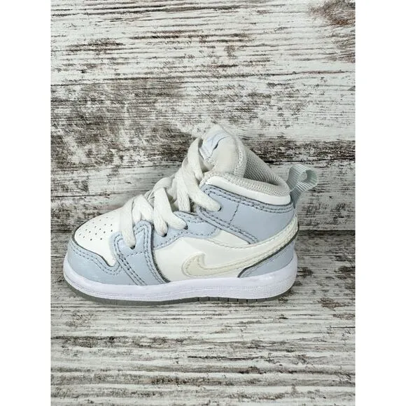 Toddler Nike Air Jordan 1 Mid SE 'Glitter Swoosh' White/Blue Sneakers Sz 4C
