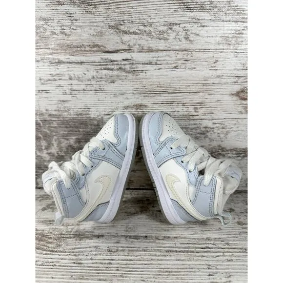 Toddler Nike Air Jordan 1 Mid SE 'Glitter Swoosh' White/Blue Sneakers Sz 4C