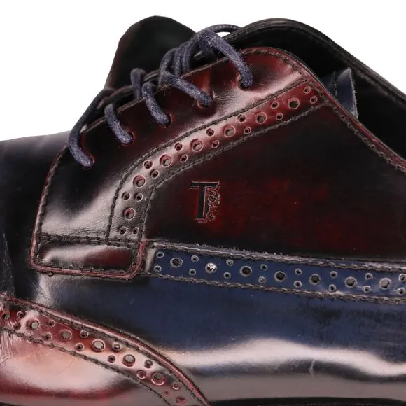 Tod's Men 10.5 Italy Burgundy Navy Blue Leather Wingtip Dress Shoes Derby Oxford