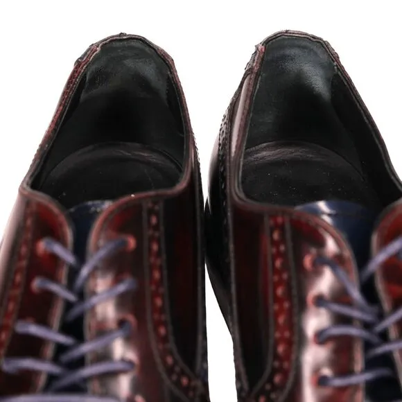 Tod's Men 10.5 Italy Burgundy Navy Blue Leather Wingtip Dress Shoes Derby Oxford