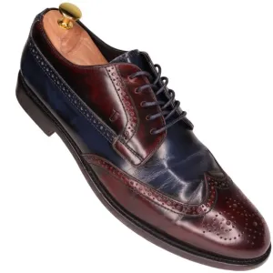 Tod's Men 10.5 Italy Burgundy Navy Blue Leather Wingtip Dress Shoes Derby Oxford