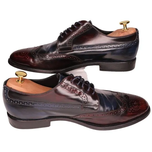 Tod's Men 10.5 Italy Burgundy Navy Blue Leather Wingtip Dress Shoes Derby Oxford