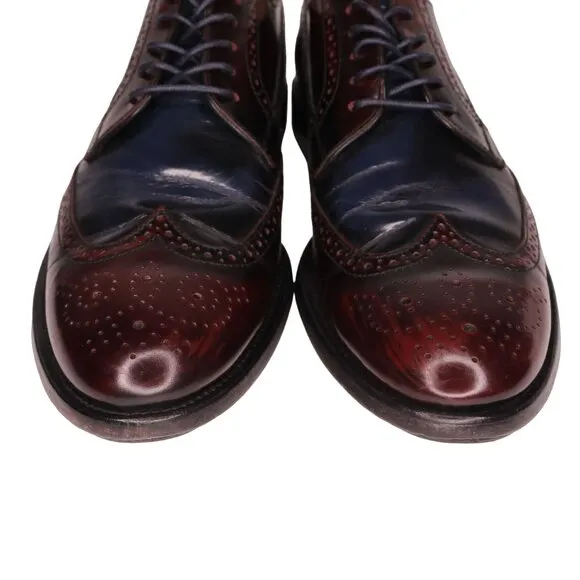 Tod's Men 10.5 Italy Burgundy Navy Blue Leather Wingtip Dress Shoes Derby Oxford