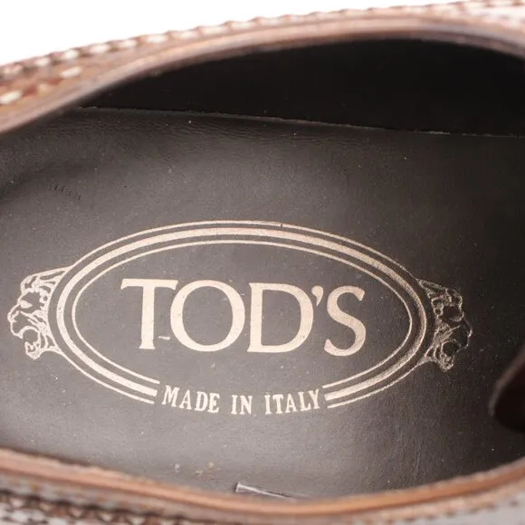 TOD'S Wingtip Brogue Oxford Men's Size UK 8 Lace-up Brown Leather Dress Shoes
