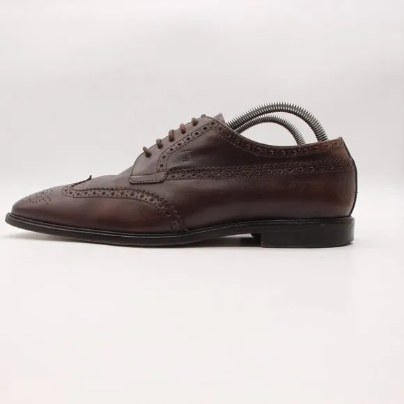 TOD'S Wingtip Brogue Oxford Men's Size UK 8 Lace-up Brown Leather Dress Shoes