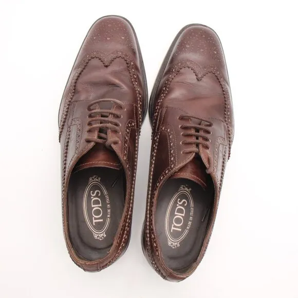 TOD'S Wingtip Brogue Oxford Men's Size UK 8 Lace-up Brown Leather Dress Shoes