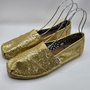 Toms Flats Womens Size 9 Gold Glitter Sparkly Slip On Classic Canvas Shoes