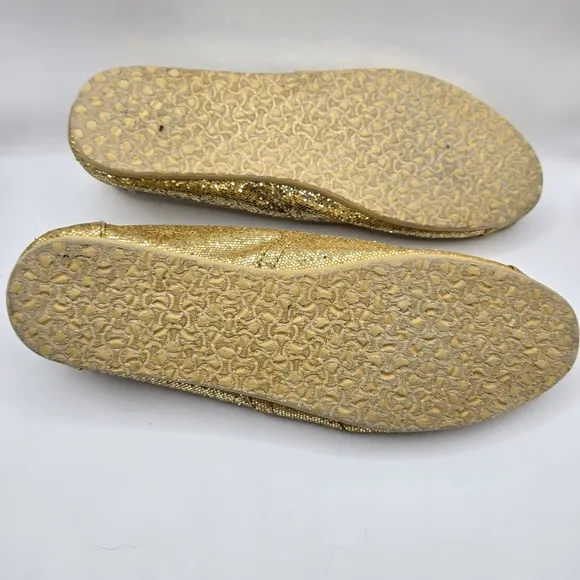 Toms Flats Womens Size 9 Gold Glitter Sparkly Slip On Classic Canvas Shoes