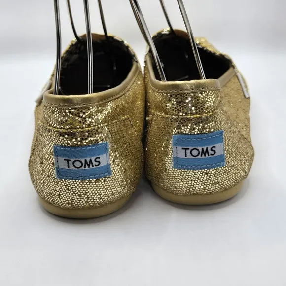 Toms Flats Womens Size 9 Gold Glitter Sparkly Slip On Classic Canvas Shoes