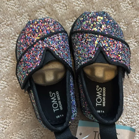 TOMS Kids Glitter Shoes Tiny Alpargata - Black Multi size 4