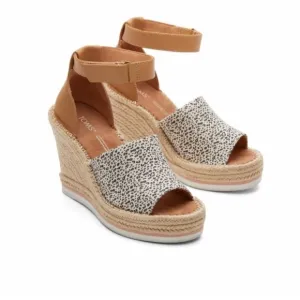 Toms Marisol natural leopard wedge heel open toe ankle strap sandals size 8