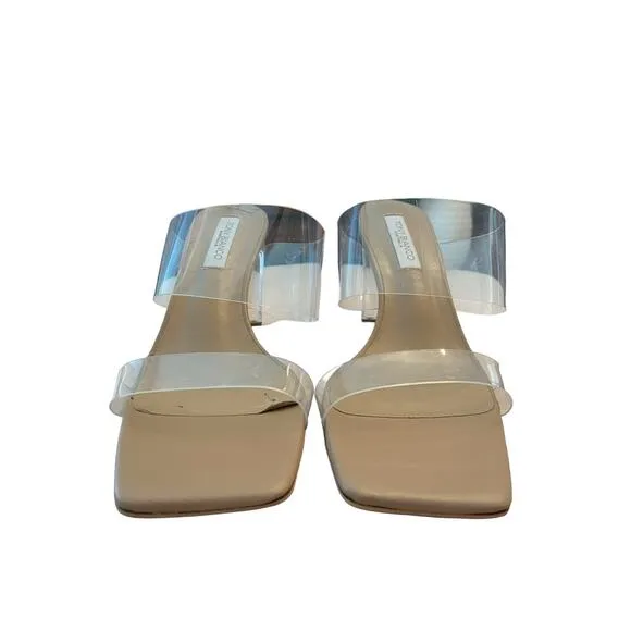 Tony Bianco Chicago Heels Sandals Square Toe Clear Vinylite/Skin Nappa Size 6