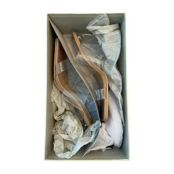Tony Bianco Chicago Heels Sandals Square Toe Clear Vinylite/Skin Nappa Size 6