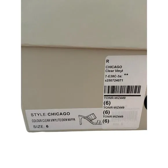 Tony Bianco Chicago Heels Sandals Square Toe Clear Vinylite/Skin Nappa Size 6