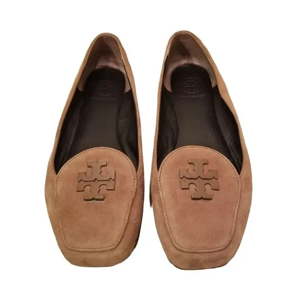 Tory Burch 6.5M Suede Leather Tan Slip On Flats Shoes FITZ Loafer