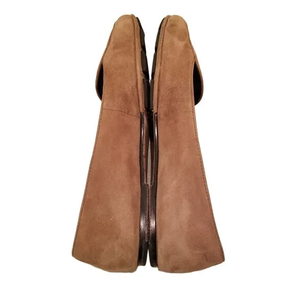 Tory Burch 6.5M Suede Leather Tan Slip On Flats Shoes FITZ Loafer