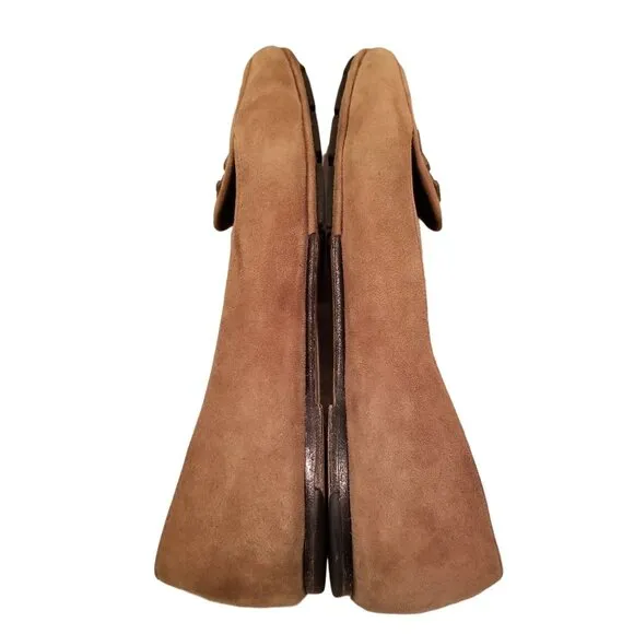 Tory Burch 6.5M Suede Leather Tan Slip On Flats Shoes FITZ Loafer
