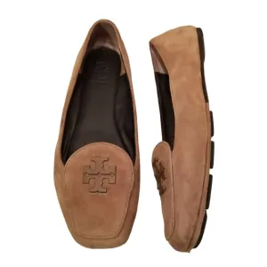 Tory Burch 6.5M Suede Leather Tan Slip On Flats Shoes FITZ Loafer