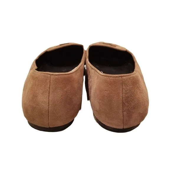 Tory Burch 6.5M Suede Leather Tan Slip On Flats Shoes FITZ Loafer