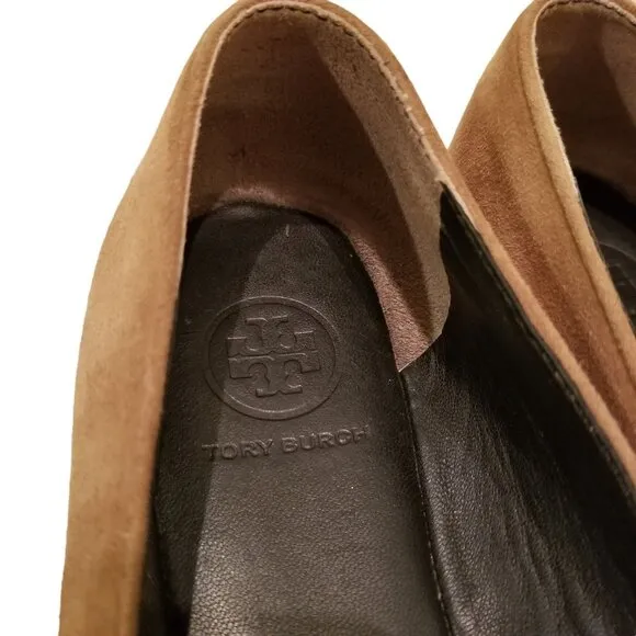 Tory Burch 6.5M Suede Leather Tan Slip On Flats Shoes FITZ Loafer