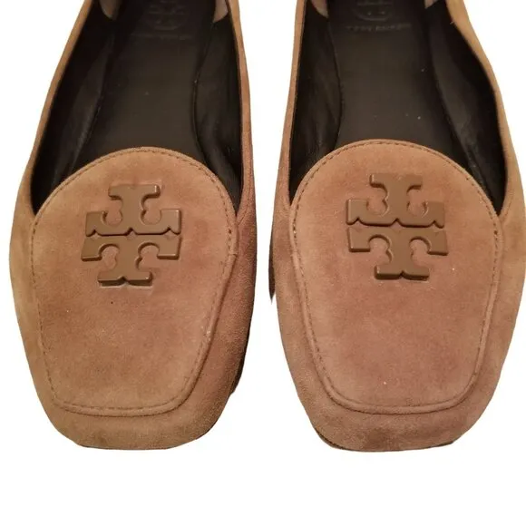 Tory Burch 6.5M Suede Leather Tan Slip On Flats Shoes FITZ Loafer
