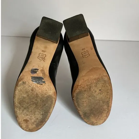 Tory Burch Black Leather Block Heel Pumps Size 8 Logo Cap Toe Office Shoes