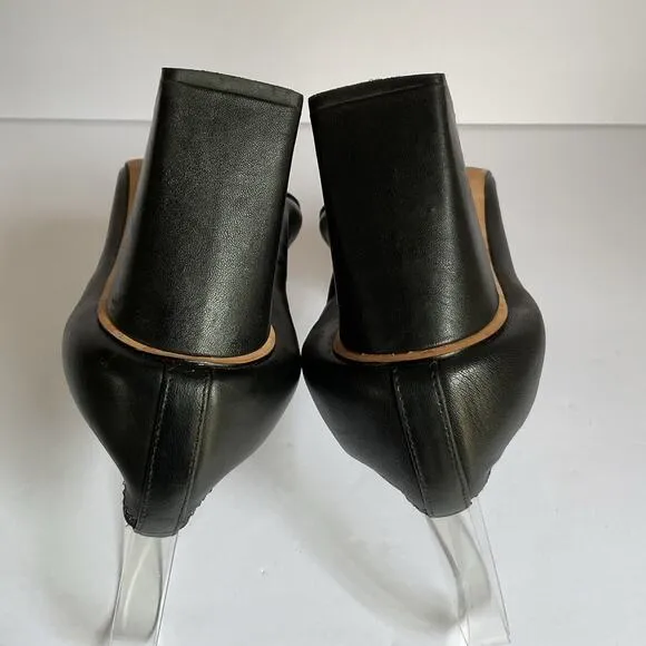 Tory Burch Black Leather Block Heel Pumps Size 8 Logo Cap Toe Office Shoes