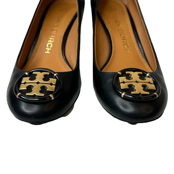 Tory Burch Black Leather Women's Chelsea Wedge Pumps Size 7.5