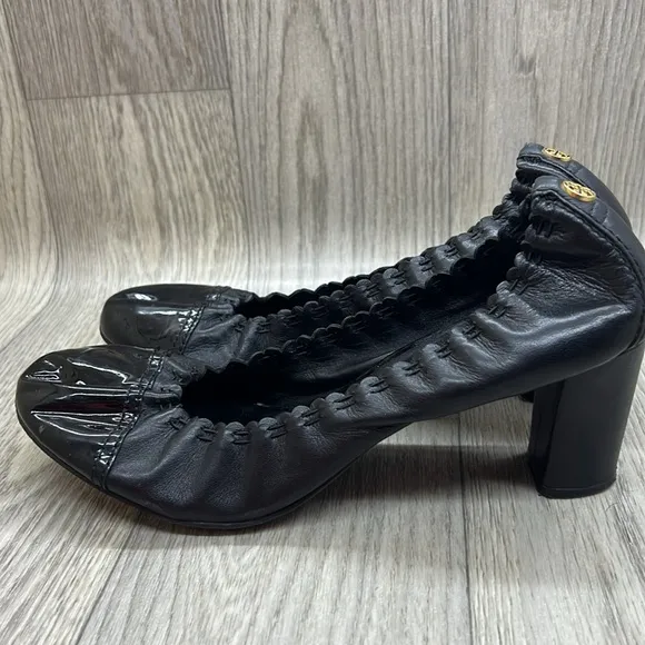 Tory Burch Black Patent Leather Aaden Mid Heel Pumps Heels