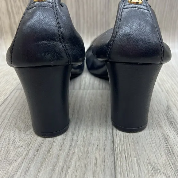 Tory Burch Black Patent Leather Aaden Mid Heel Pumps Heels