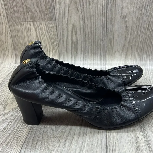 Tory Burch Black Patent Leather Aaden Mid Heel Pumps Heels