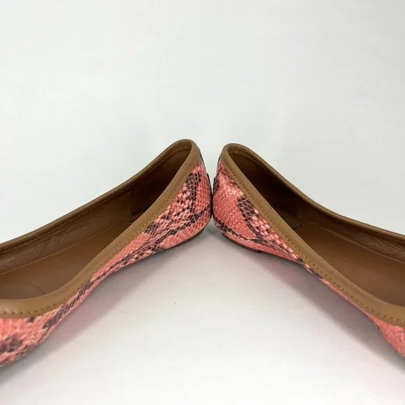 Tory Burch Coral Pink Animal Pattern Snakeskin Leather Ballet Flats Shoes Size 8