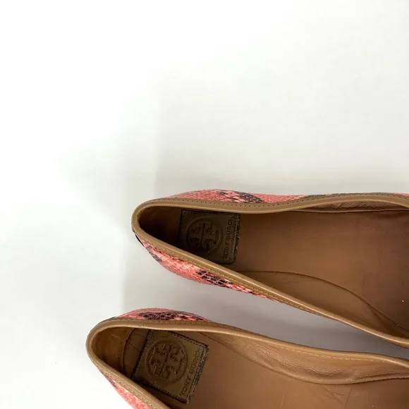 Tory Burch Coral Pink Animal Pattern Snakeskin Leather Ballet Flats Shoes Size 8