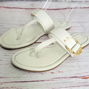 TORY BURCH Elegant White Thongs with Gold Accents Size 8