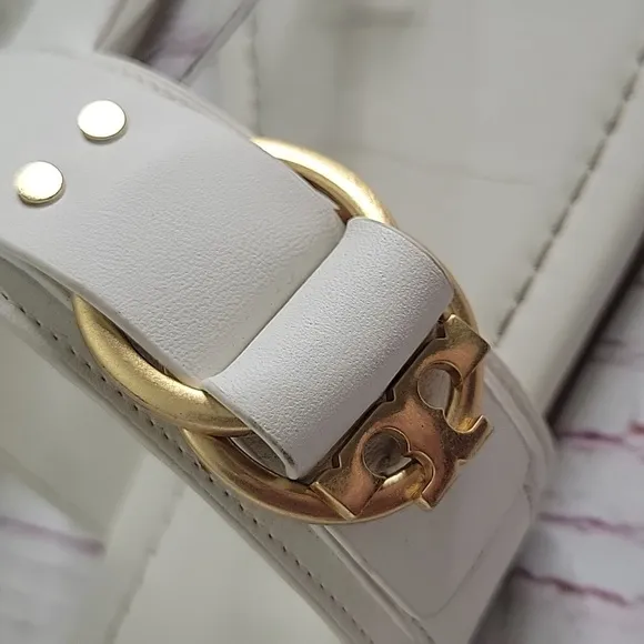 TORY BURCH Elegant White Thongs with Gold Accents Size 8