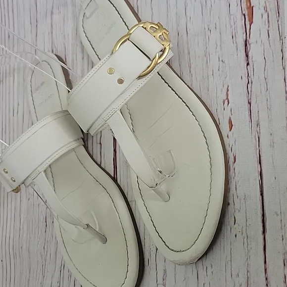 TORY BURCH Elegant White Thongs with Gold Accents Size 8
