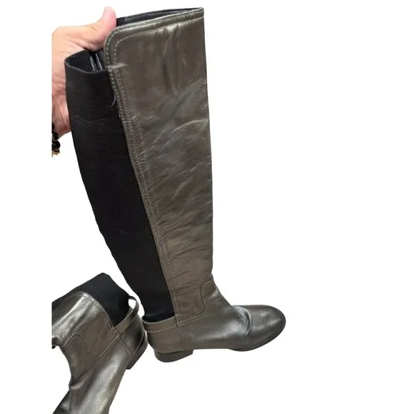 Tory Burch gray black shoes knee high boots leather upper size 10.5 M SKU 2924