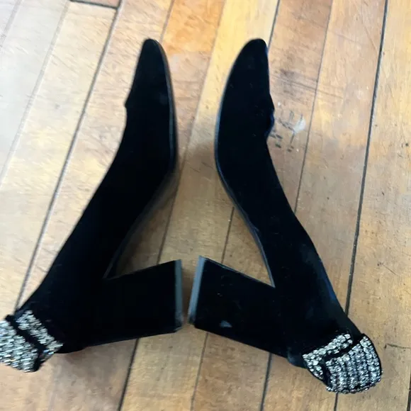 Tory Burch Josephine black velvet pumps rhinestone bow shoes