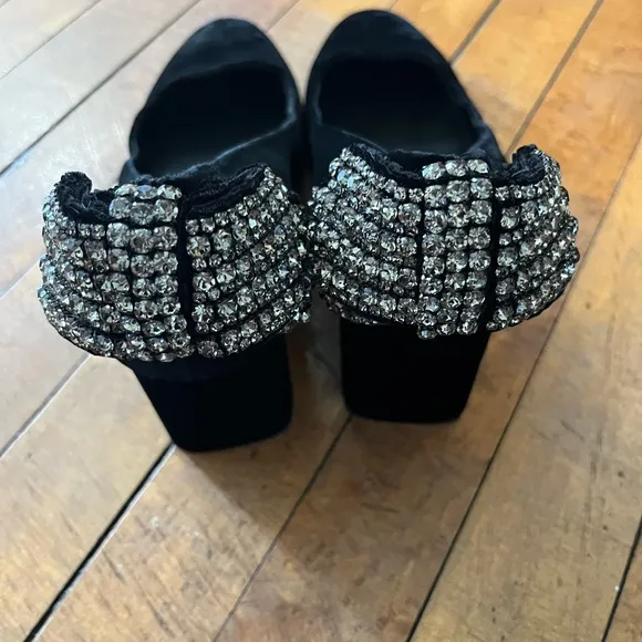 Tory Burch Josephine black velvet pumps rhinestone bow shoes