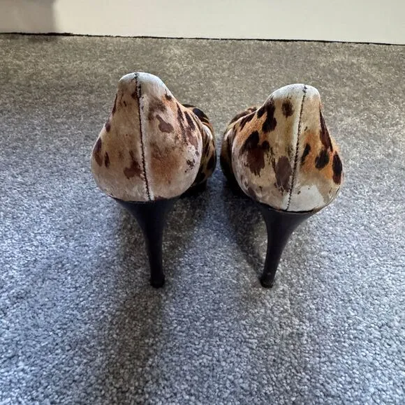 Tory Burch Leopard Print Calf Hair‎ Pumps High Heels Classic Round Toe