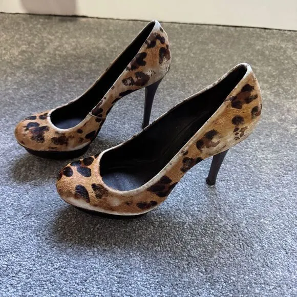 Tory Burch Leopard Print Calf Hair‎ Pumps High Heels Classic Round Toe