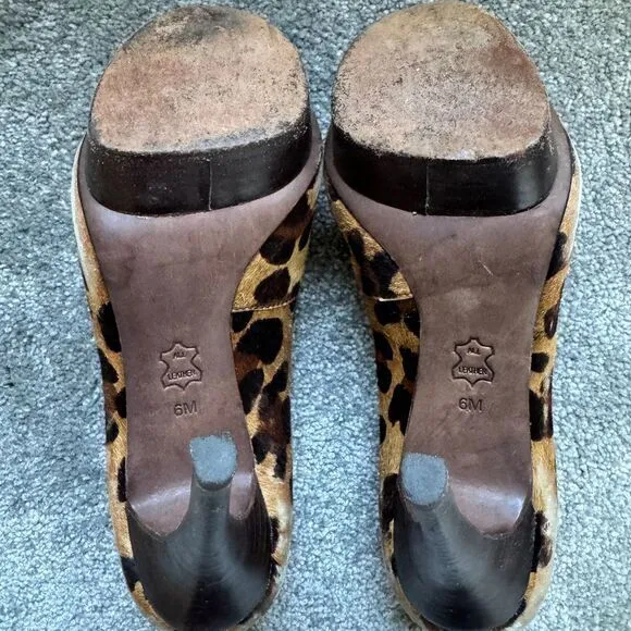 Tory Burch Leopard Print Calf Hair‎ Pumps High Heels Classic Round Toe