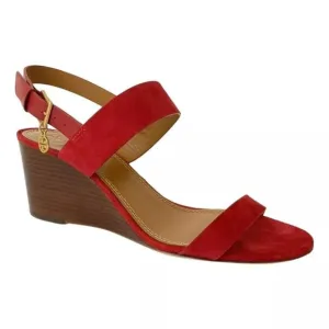 Tory Burch Mini Benton Red Apple Kid Suede Wedge Sandals