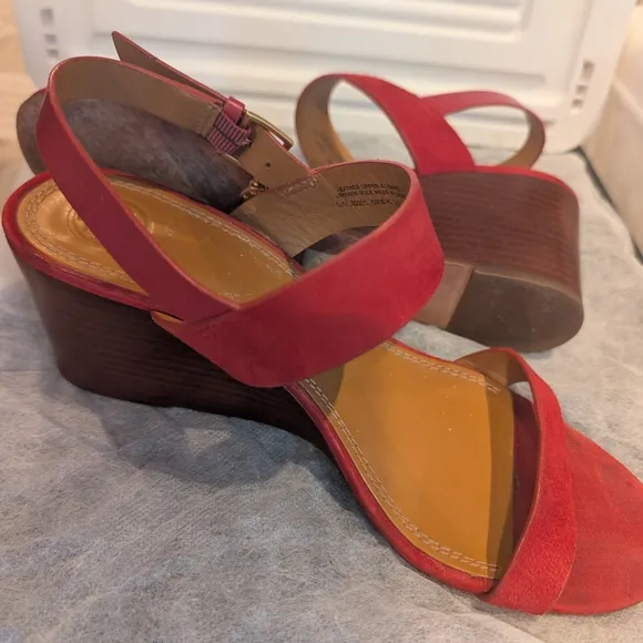 Tory Burch Mini Benton Red Apple Kid Suede Wedge Sandals