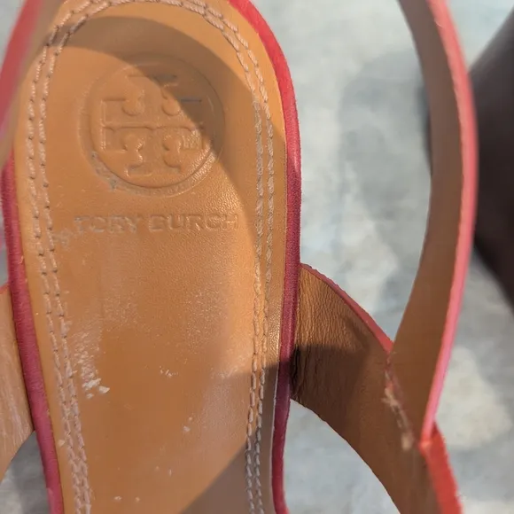 Tory Burch Mini Benton Red Apple Kid Suede Wedge Sandals