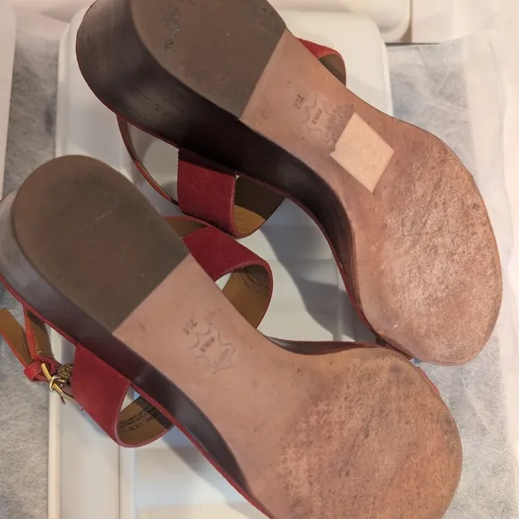 Tory Burch Mini Benton Red Apple Kid Suede Wedge Sandals