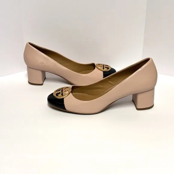 Tory Burch Pink Leather Patent Leather Chelsea Block Heel Pumps Size 9