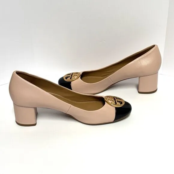 Tory Burch Pink Leather Patent Leather Chelsea Block Heel Pumps Size 9