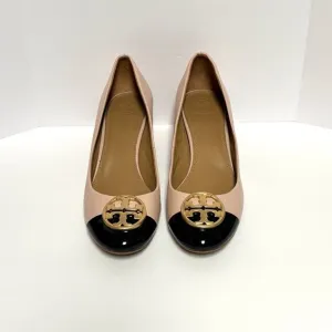 Tory Burch Pink Leather Patent Leather Chelsea Block Heel Pumps Size 9