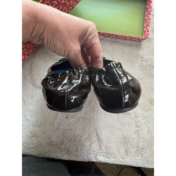Tory Burch Reva Ballet Flats Women’s Size 9 Brown Patent Leather Slip Re…
